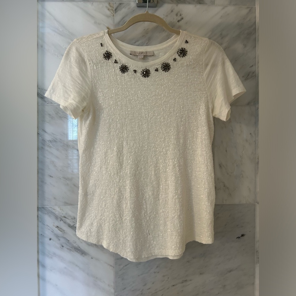 Loft embellished white top